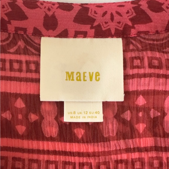 Maeve Anthropologie Canna Swing Dress Aztec Red Sheer Orange Red Size 8 - Picture 11 of 15